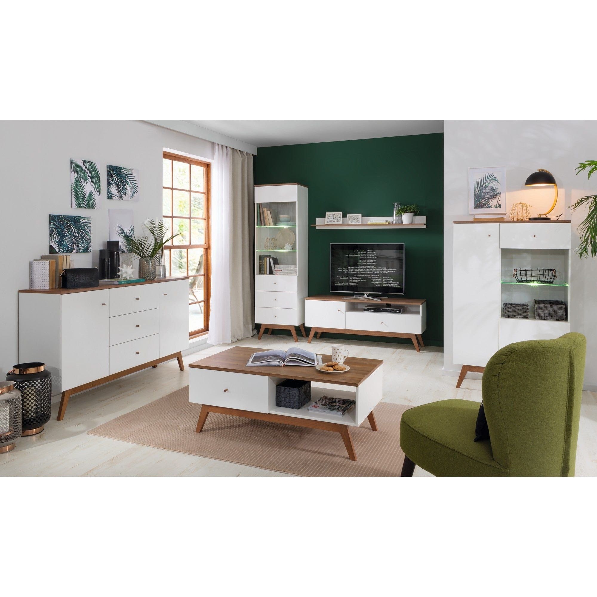 Comoda HEDA KOM2D3S, alb/nuc, PAL/lemn, 150x41x90 cm