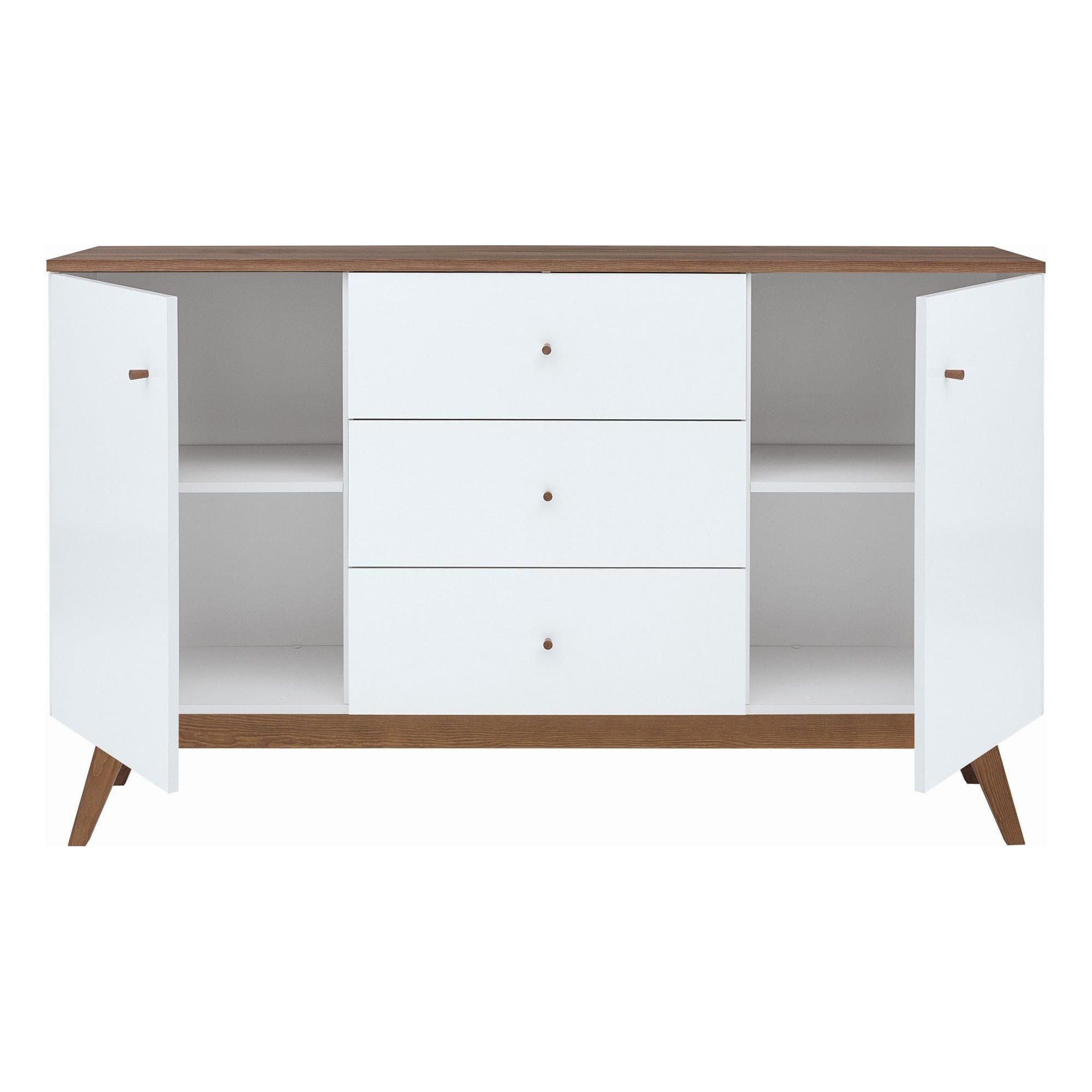Comoda HEDA KOM2D3S, alb/nuc, PAL/lemn, 150x41x90 cm