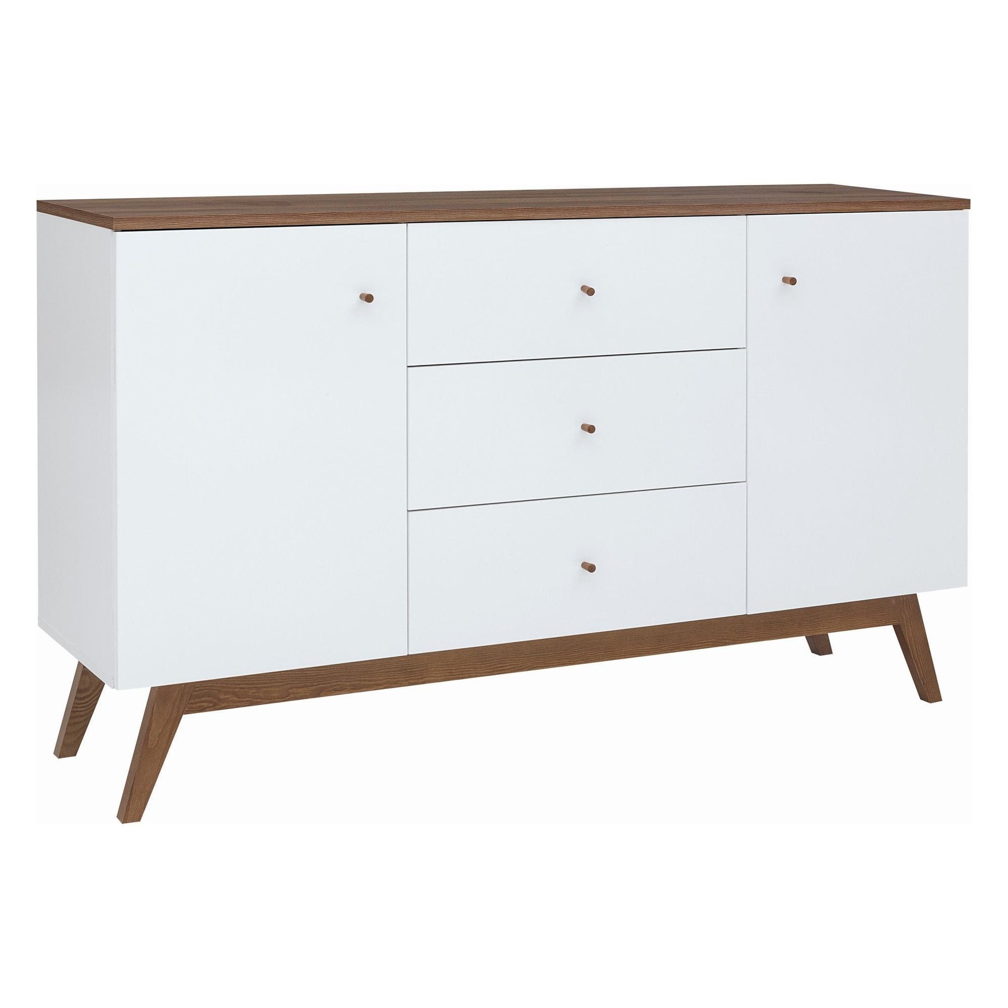 Comoda HEDA KOM2D3S, alb/nuc, PAL/lemn, 150x41x90 cm