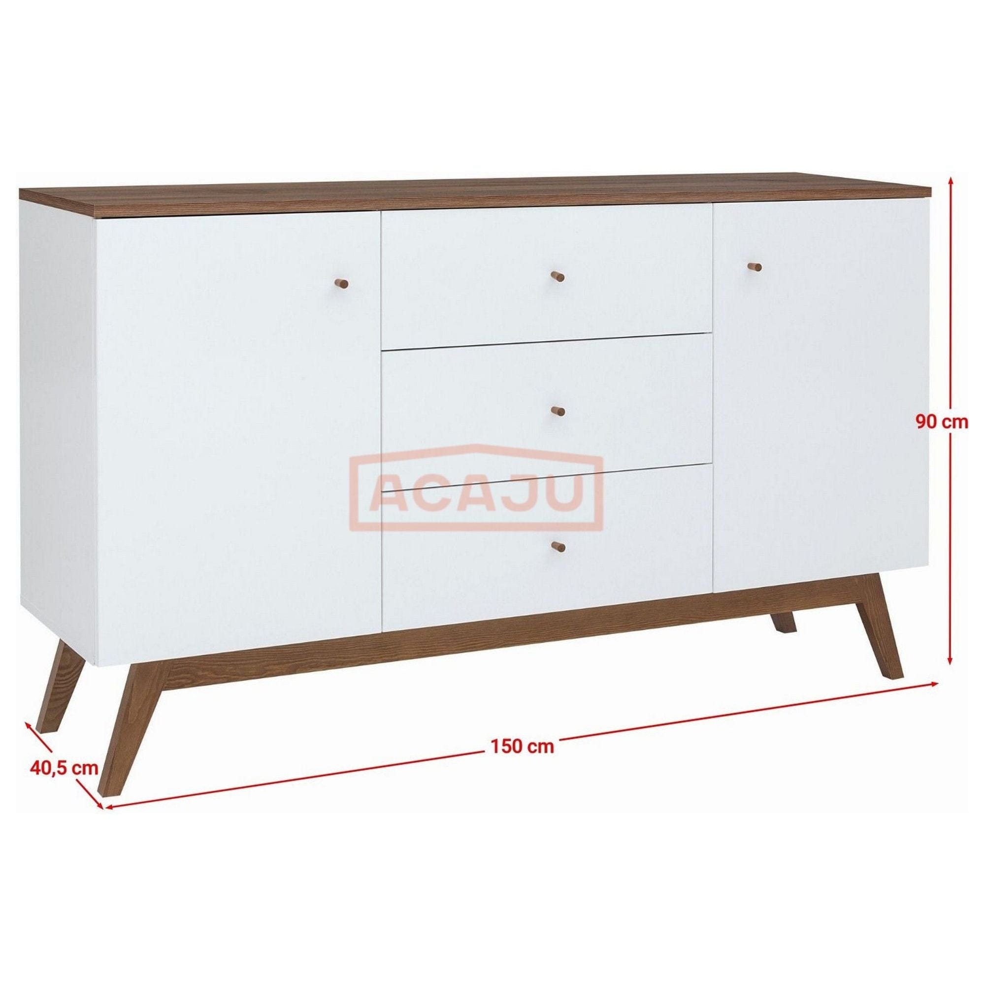 Comoda HEDA KOM2D3S, alb/nuc, PAL/lemn, 150x41x90 cm