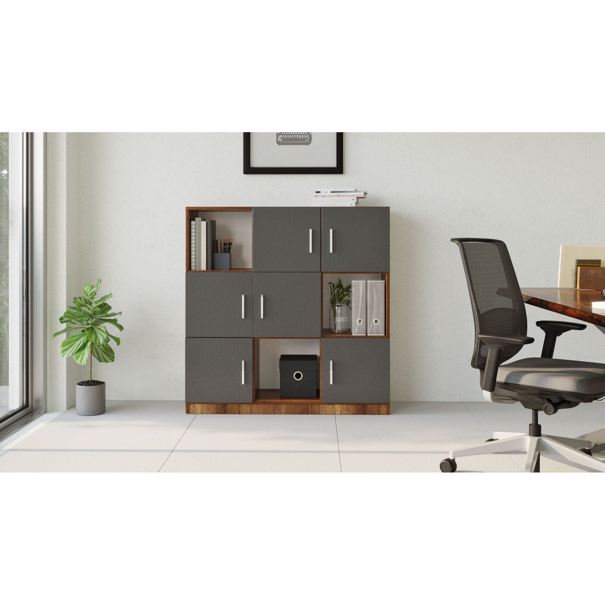 Comoda inalta VO7 - BA, gri/nuc, PAL melaminat, 120x38x122 cm