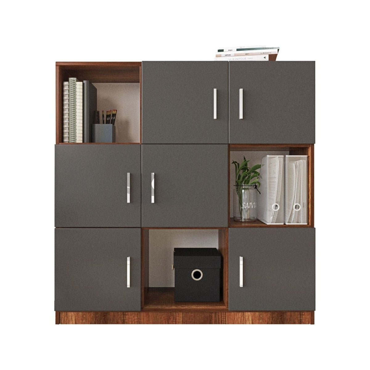 Comoda inalta VO7 - BA, gri/nuc, PAL melaminat, 120x38x122 cm