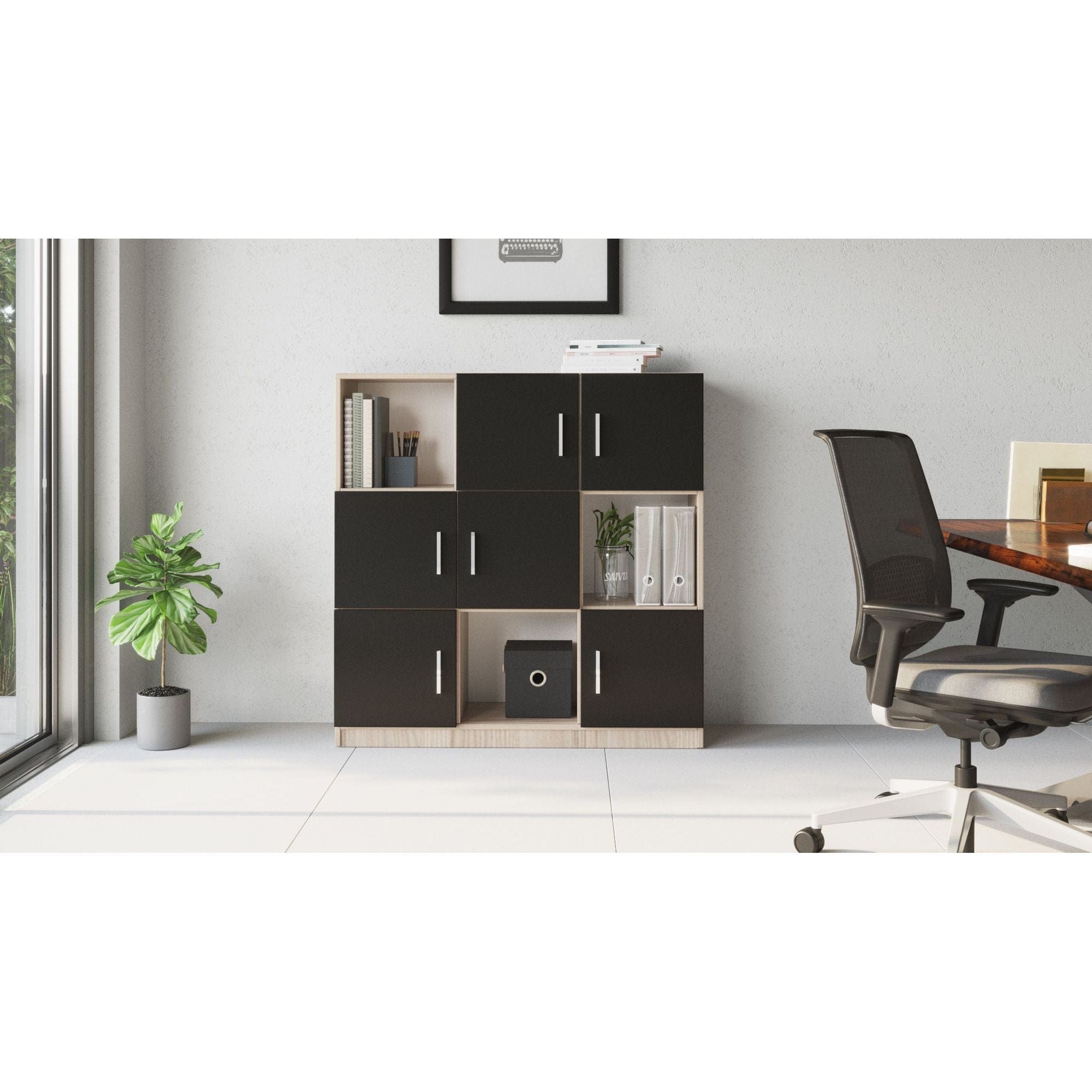 Comoda inalta VO7 - OB, negru/stejar, PAL melaminat, 120x38x122 cm
