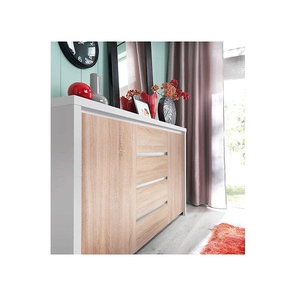 Comoda KASPIAN KOM2D4S, alb/stejar sonoma, PAL, 144x41x92 cm