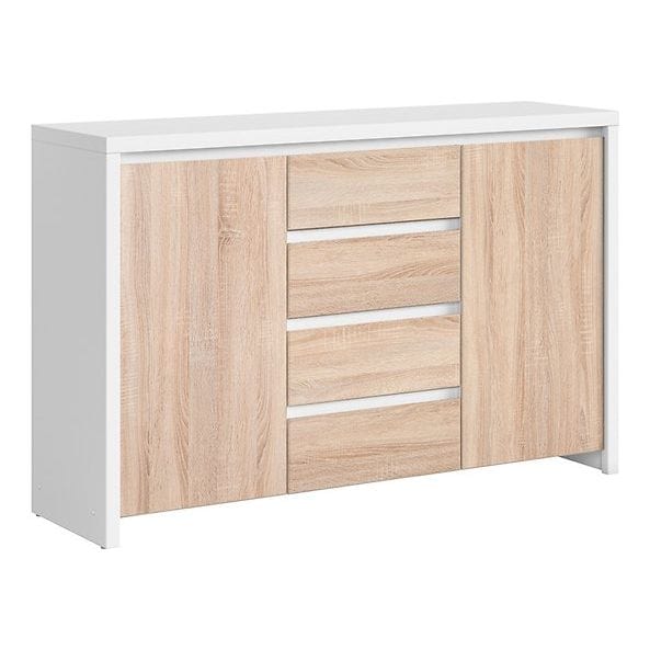 Comoda KASPIAN KOM2D4S, alb/stejar sonoma, PAL, 144x41x92 cm