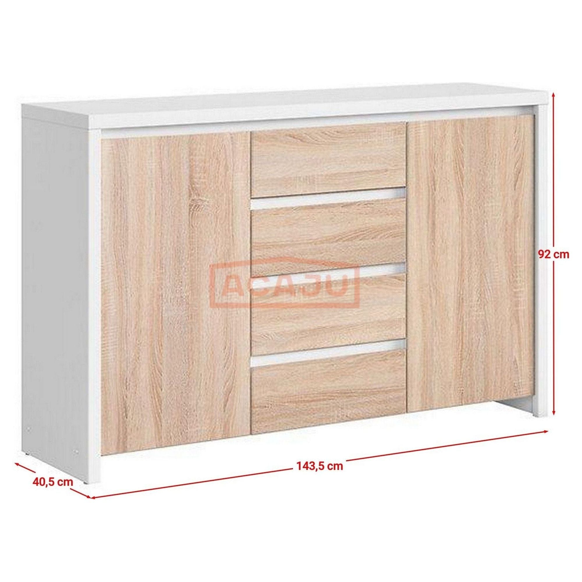 Comoda KASPIAN KOM2D4S, alb/stejar sonoma, PAL, 144x41x92 cm