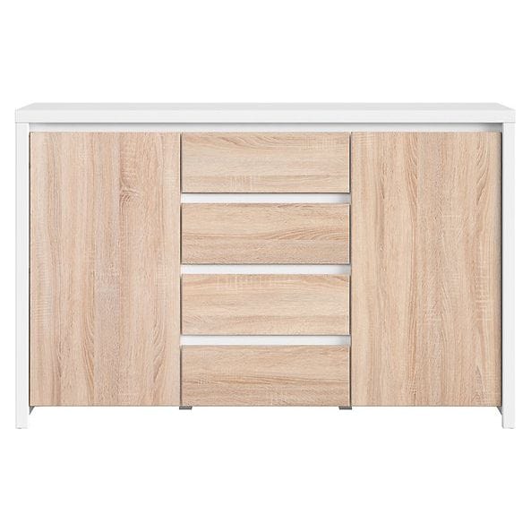 Comoda KASPIAN KOM2D4S, alb/stejar sonoma, PAL, 144x41x92 cm