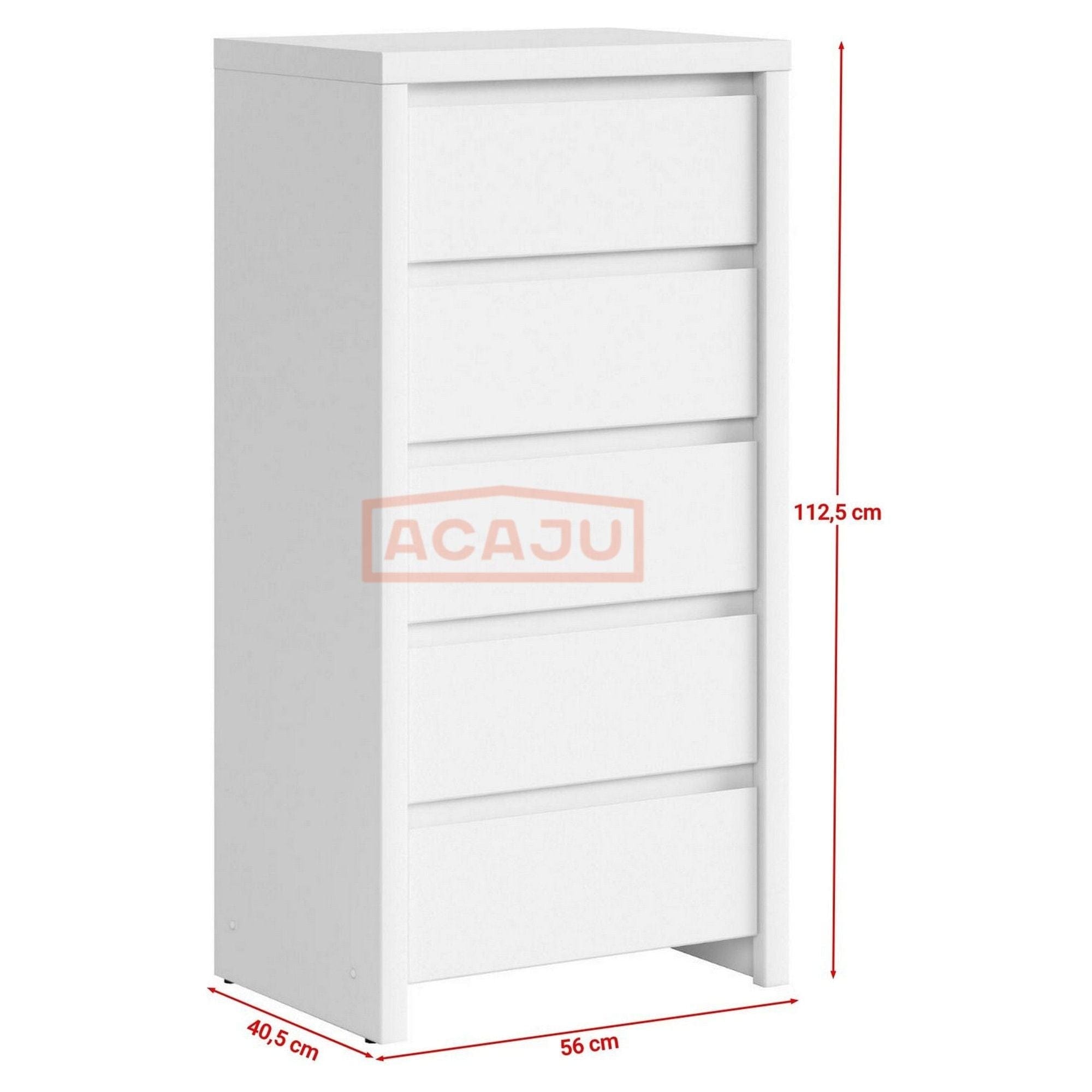 Comoda KASPIAN KOM5S, alb, PAL, 56x41x113 cm