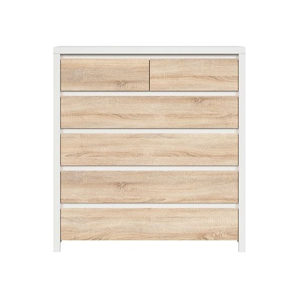 Comoda KASPIAN KOM6S, alb mat/stejar sonoma, PAL melaminat, 105x41x112 cm