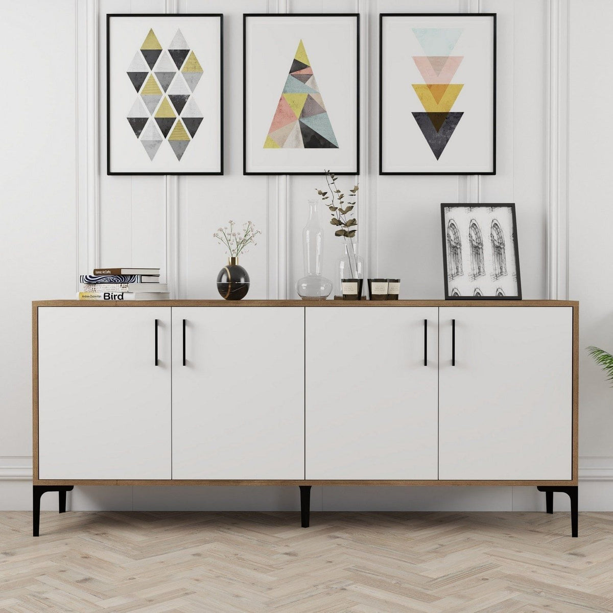 Comoda Kiev, alb/nuc, PAL melaminat, 180x35x78 cm