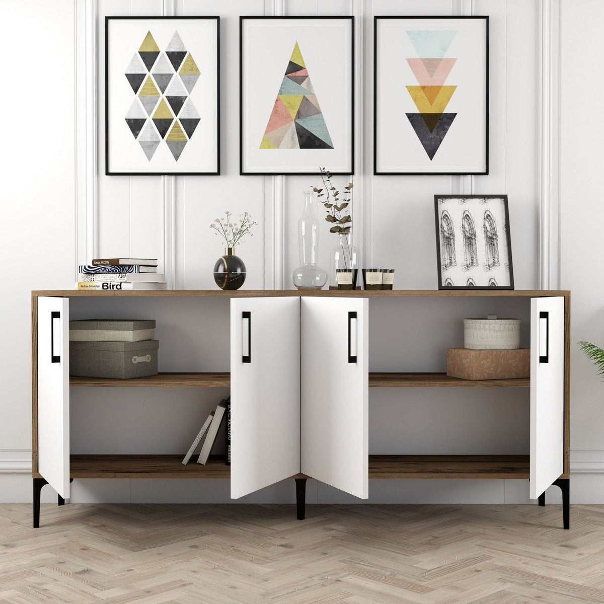 Comoda Kiev, alb/nuc, PAL melaminat, 180x35x78 cm
