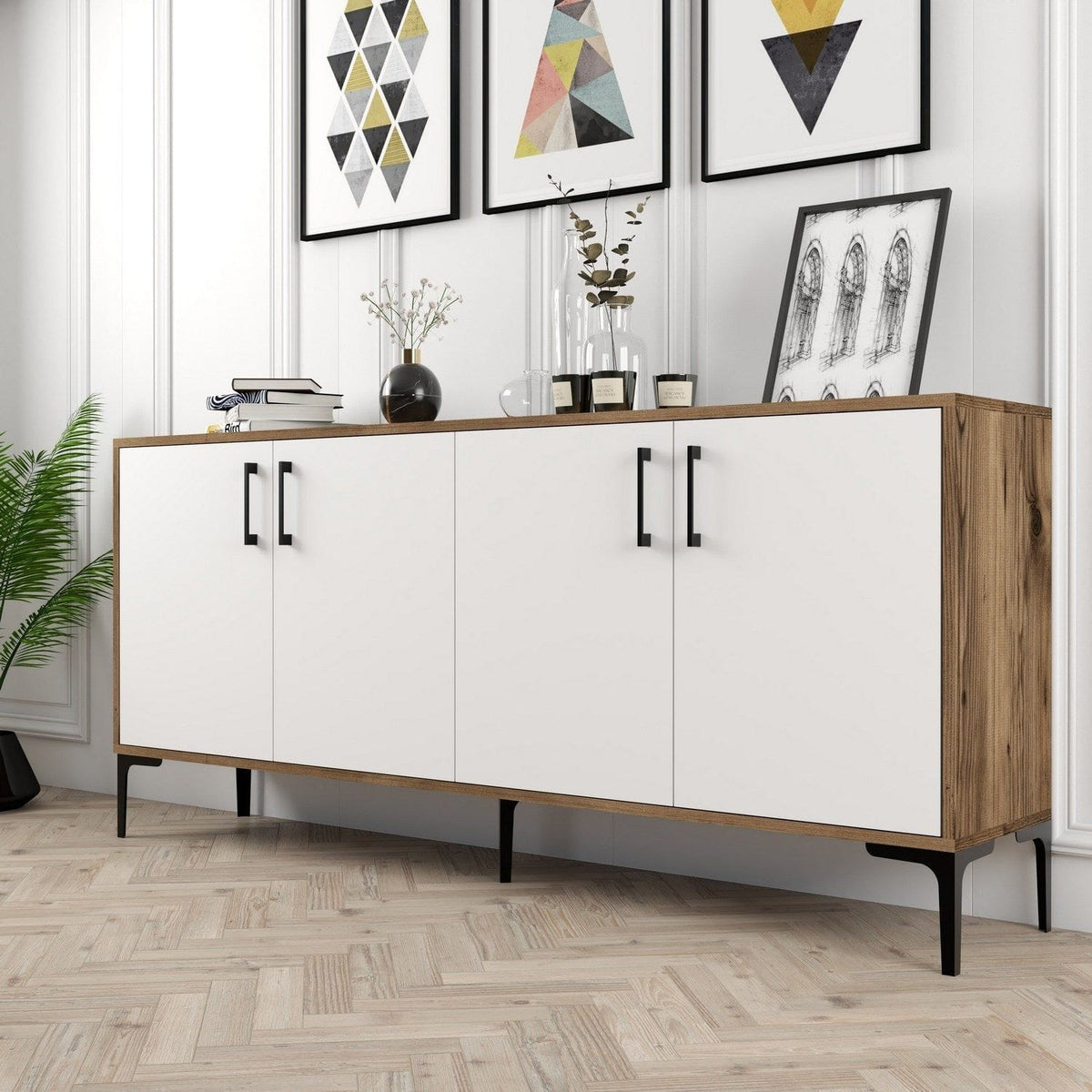 Comoda Kiev, alb/nuc, PAL melaminat, 180x35x78 cm