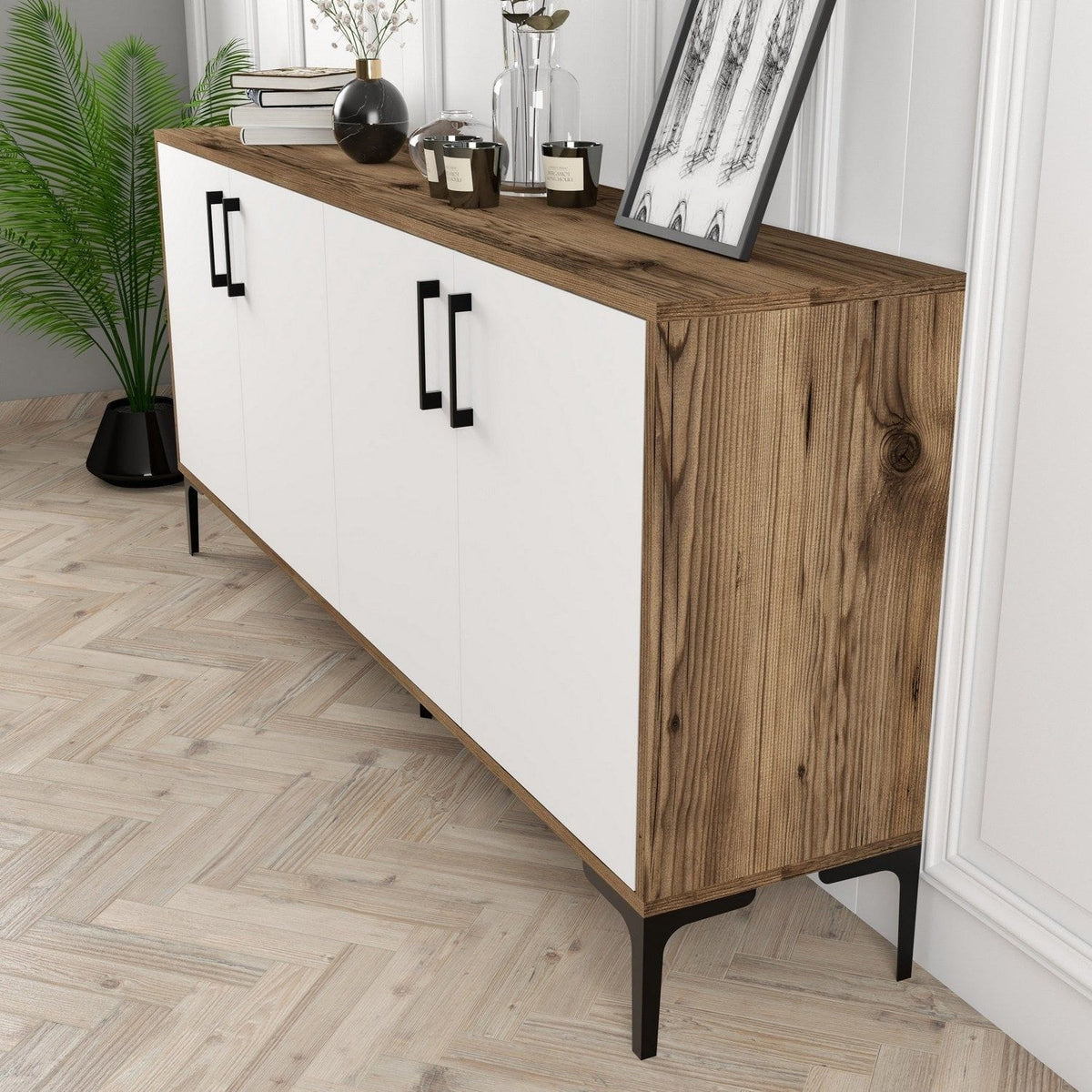 Comoda Kiev, alb/nuc, PAL melaminat, 180x35x78 cm