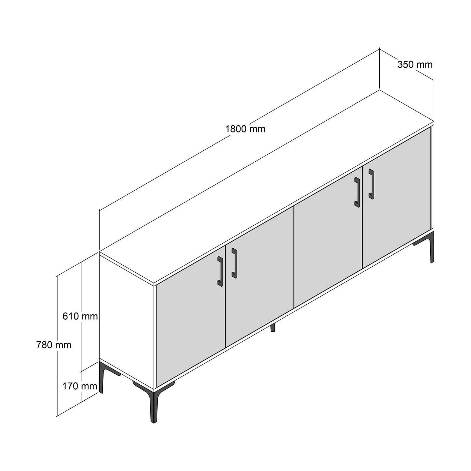 Comoda Kiev, alb/nuc, PAL melaminat, 180x35x78 cm