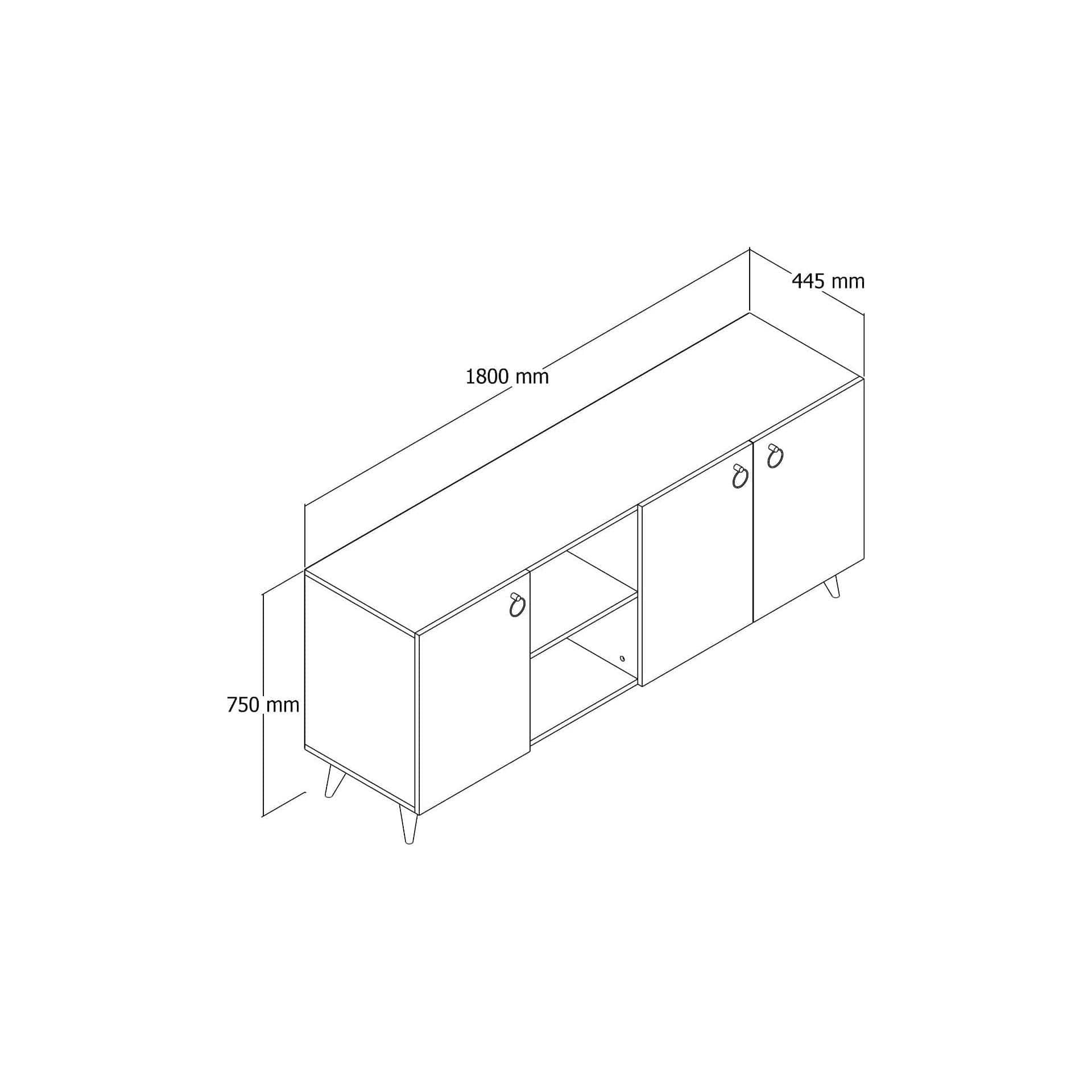 Comoda KSL0303, alb/stejar, PAL, 180x45x79 cm