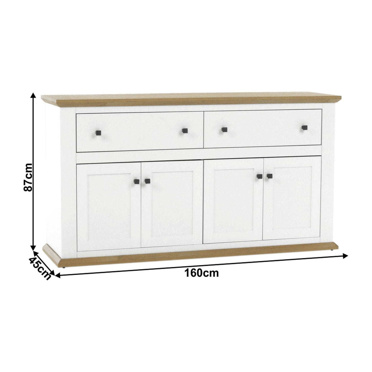 Comoda LEON MZ10, alb/stejar grand, DTD laminat, 160x45x87 cm