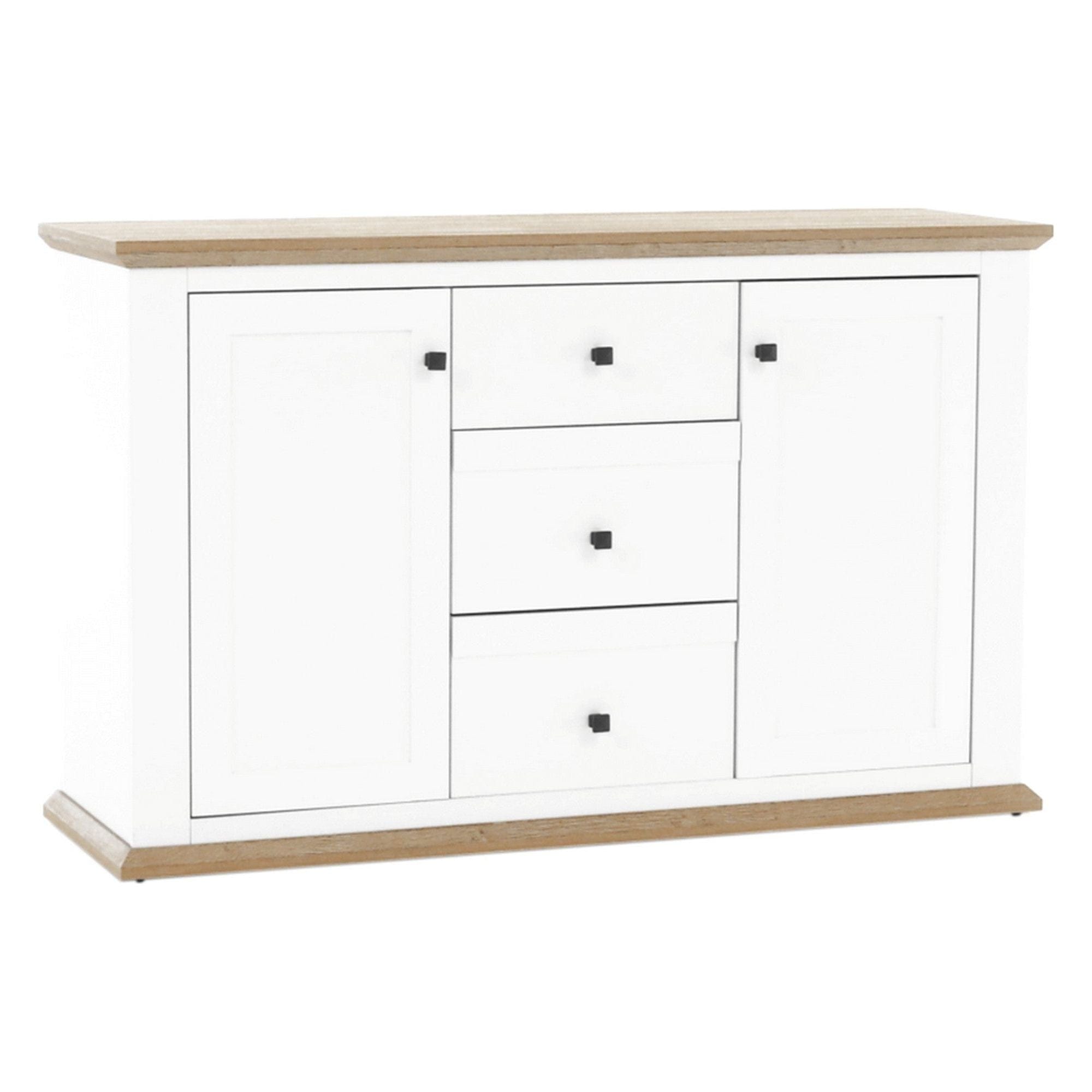 Comoda LEON MZ11, DTD laminat, alb/stejar grand, 140x45x87 cm