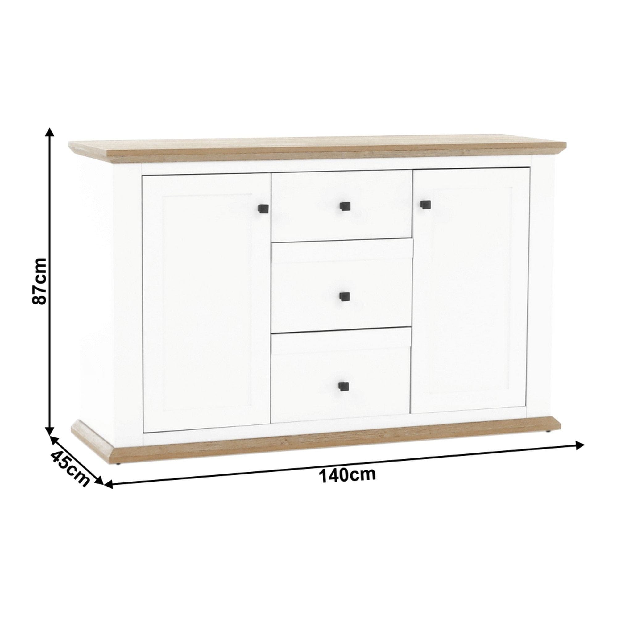 Comoda LEON MZ11, DTD laminat, alb/stejar grand, 140x45x87 cm