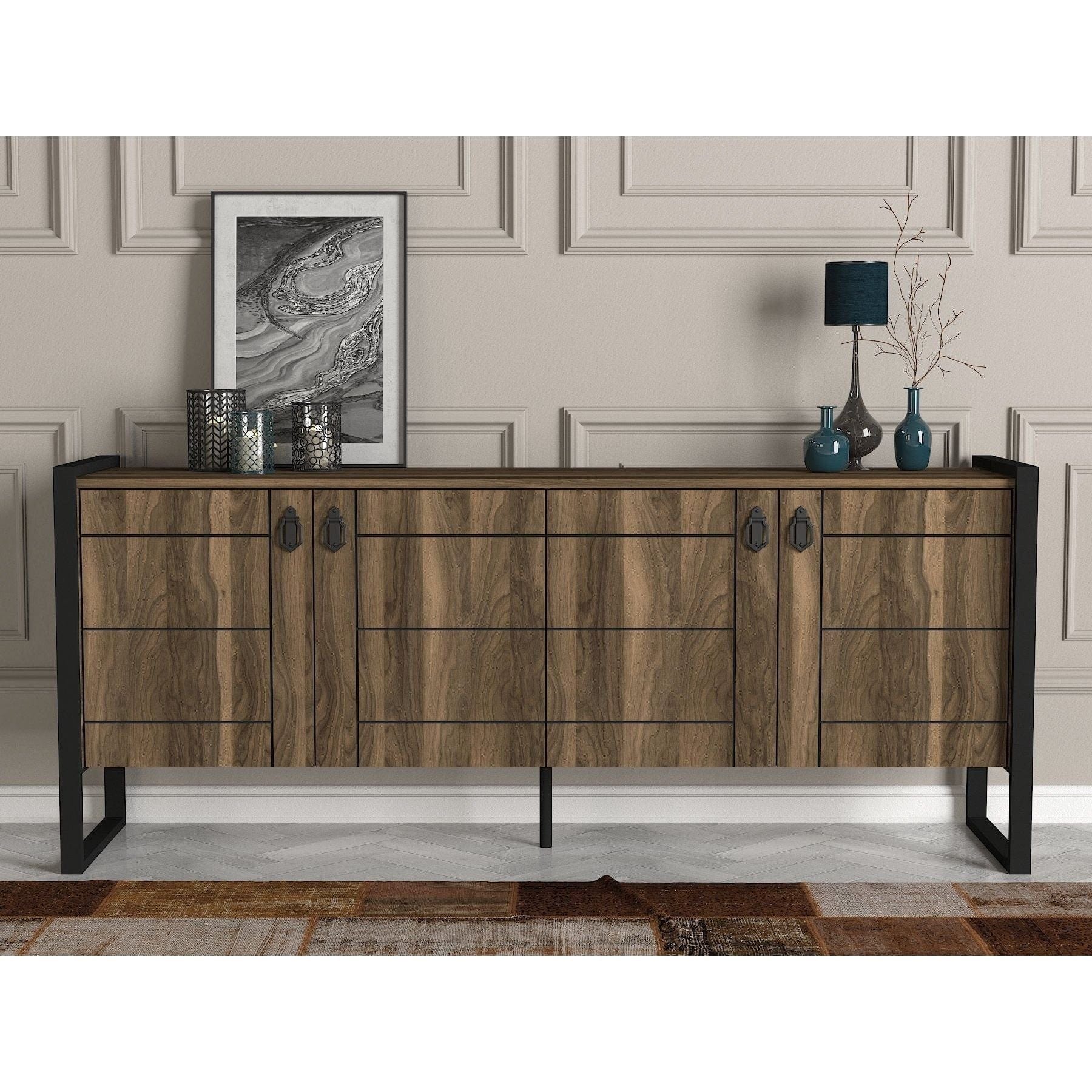 Comoda Lost Console, alun/negru, PAL melaminat/metal, 180x45x78 cm