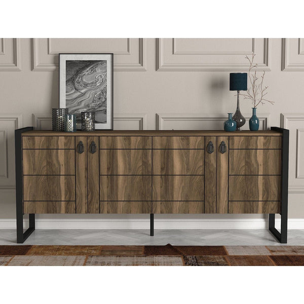 Comoda Lost Console, alun/negru, PAL melaminat/metal, 180x45x78 cm