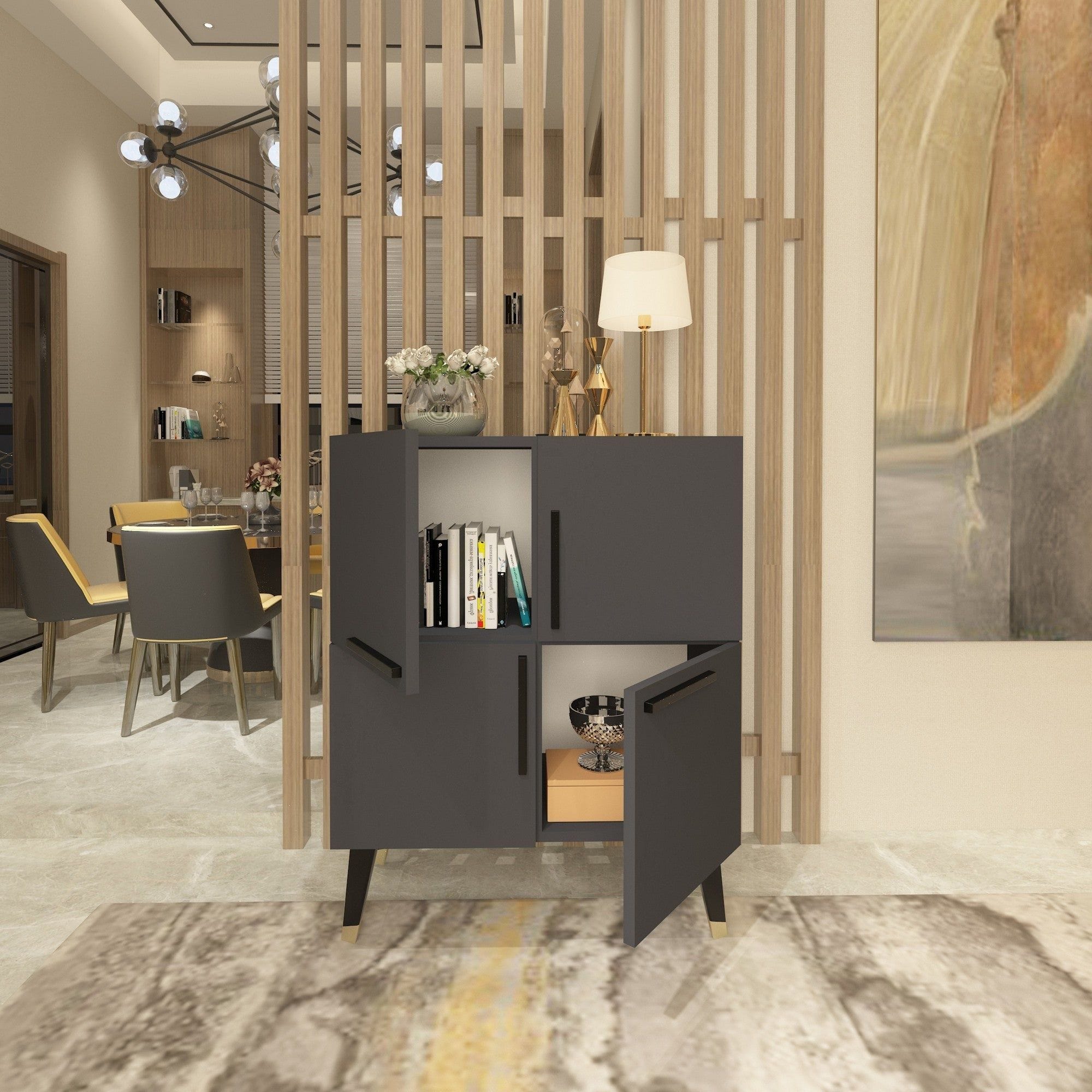 Comoda MAKRO, gri antracit/auriu, PAL melaminat, 70x35x90 cm