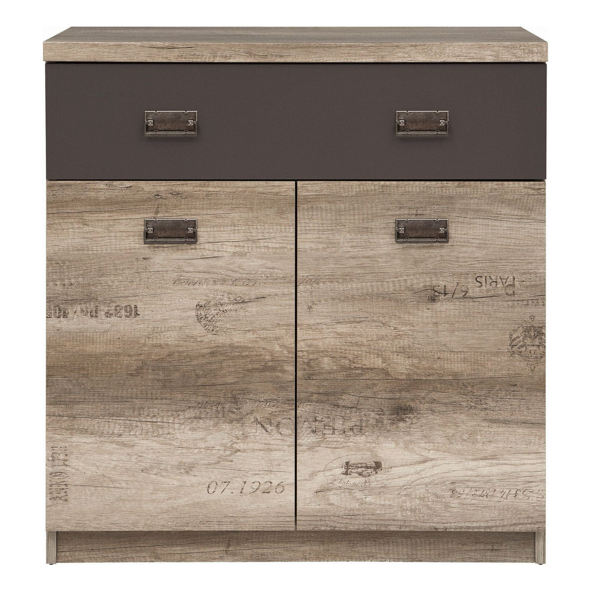 Comoda Malcolm KOM2D1S, stejar canyon/gri inchis, PAL, 80x40x88 cm