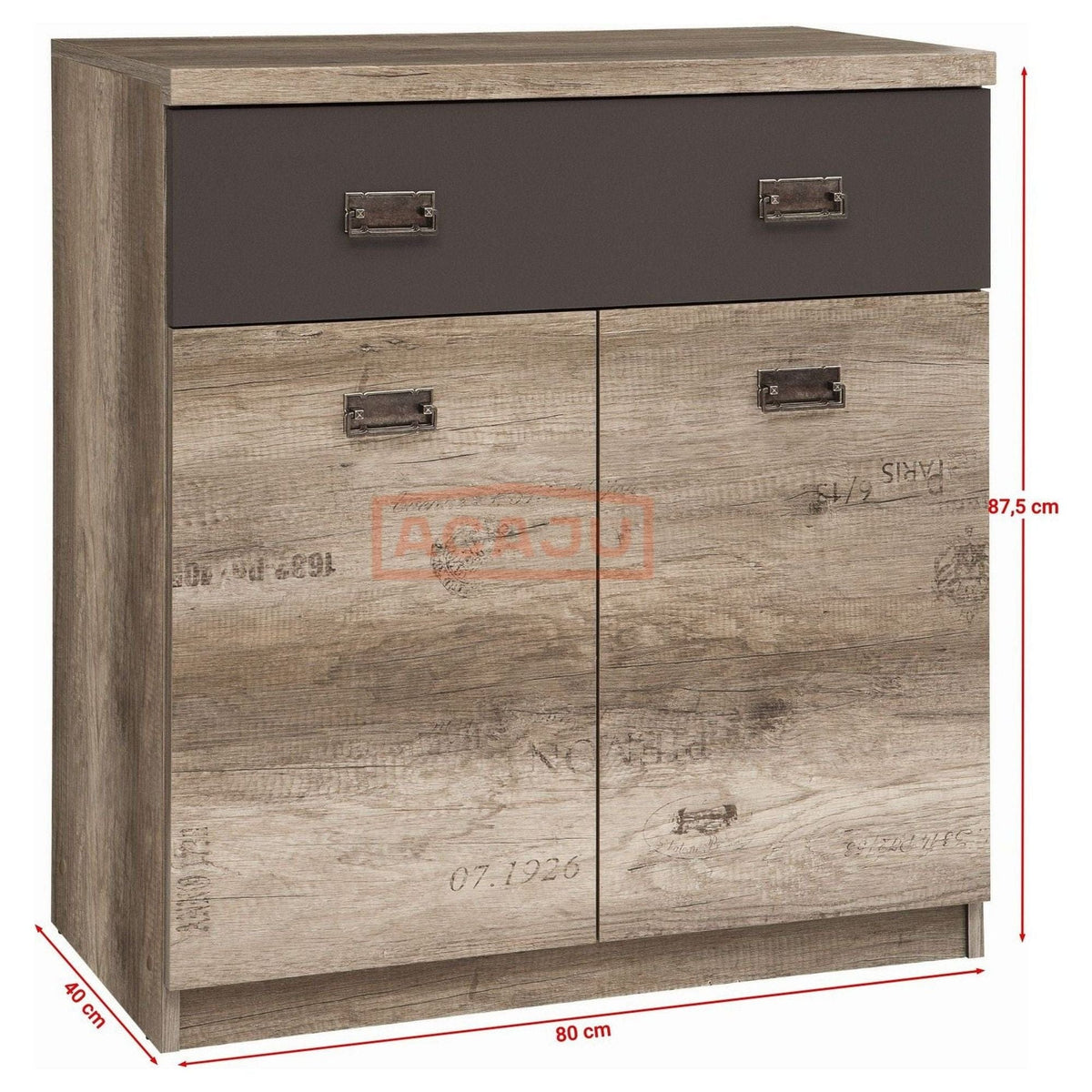 Comoda Malcolm KOM2D1S, stejar canyon/gri inchis, PAL, 80x40x88 cm