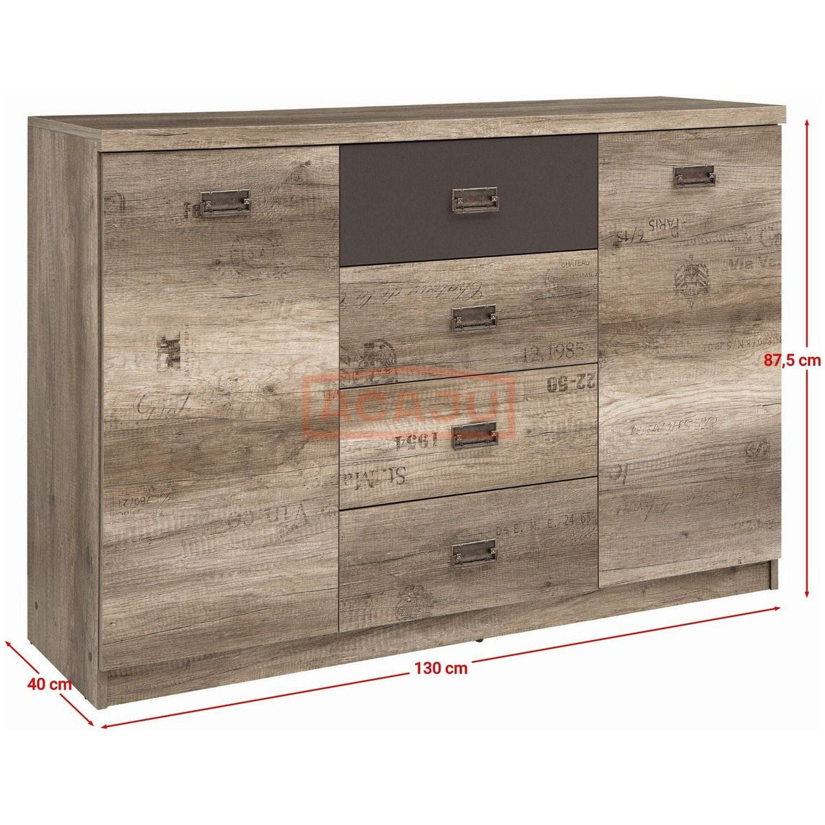 Comoda Malcolm, stejar canyon/gri inchis, PAL, 130x40x88 cm