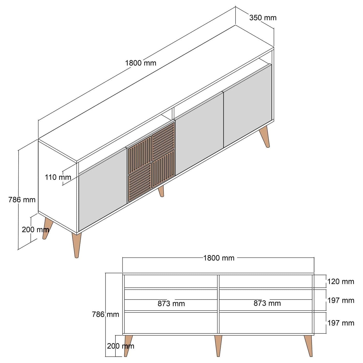 Comoda Milan, nuc/negru, PAL melaminat/plastic, 180x35x79 cm