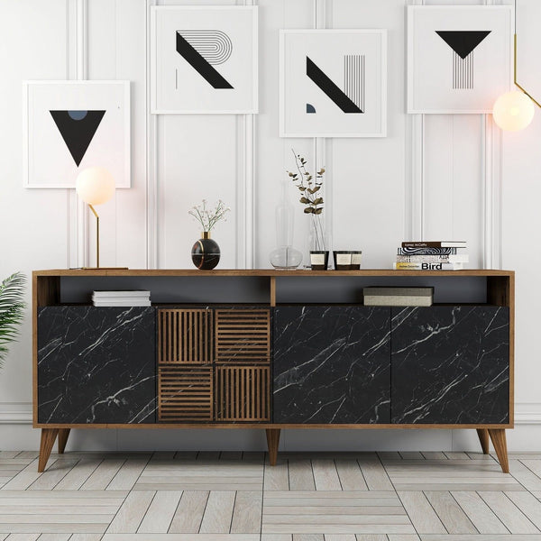 Comoda Milan, nuc/negru, PAL melaminat/plastic, 180x35x79 cm
