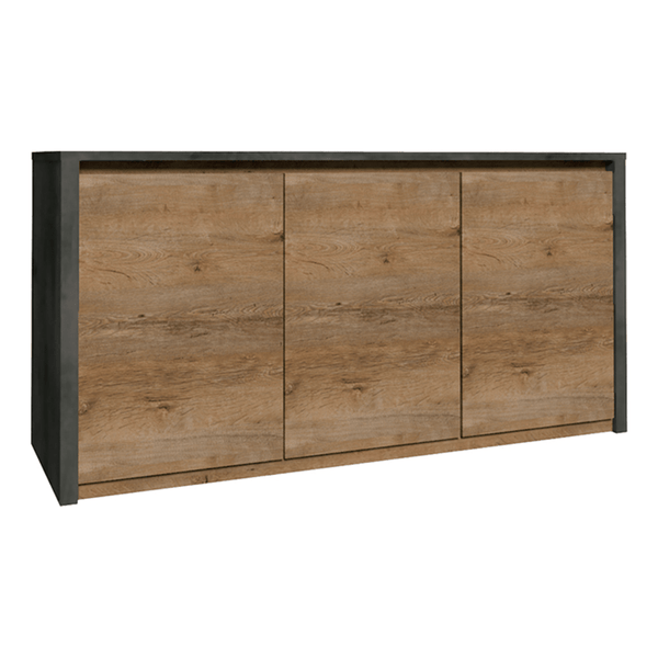 Comoda MONTANA K3D, stejar lefkas inchis/gri, PAL melaminat, 130x43x80 cm