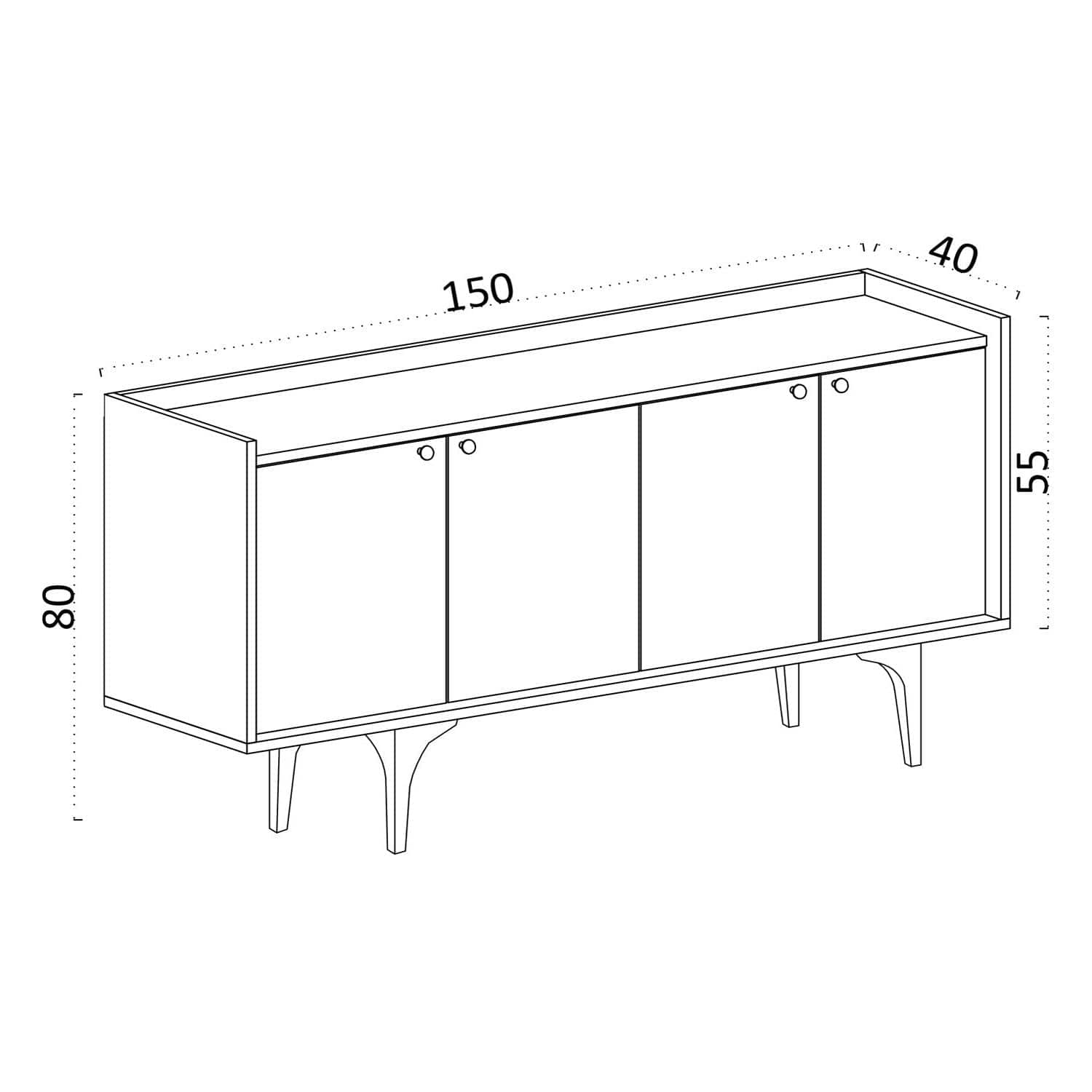 Comoda NAVI, stejar/negru, PAL melaminat/metal, 150x40x80 cm