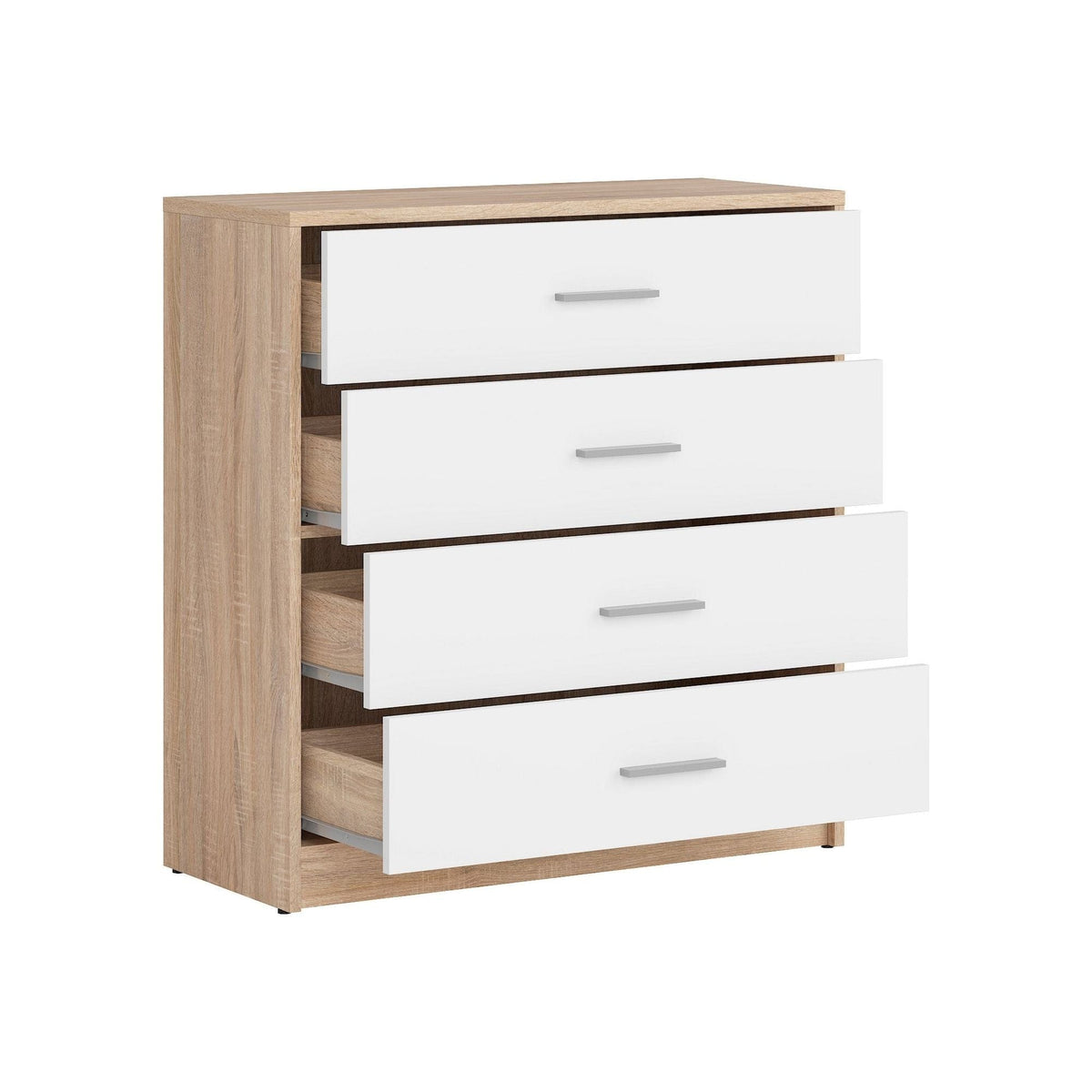 Comoda NEPO PLUS, alb/stejar sonoma, PAL laminat, 80x34x84 cm