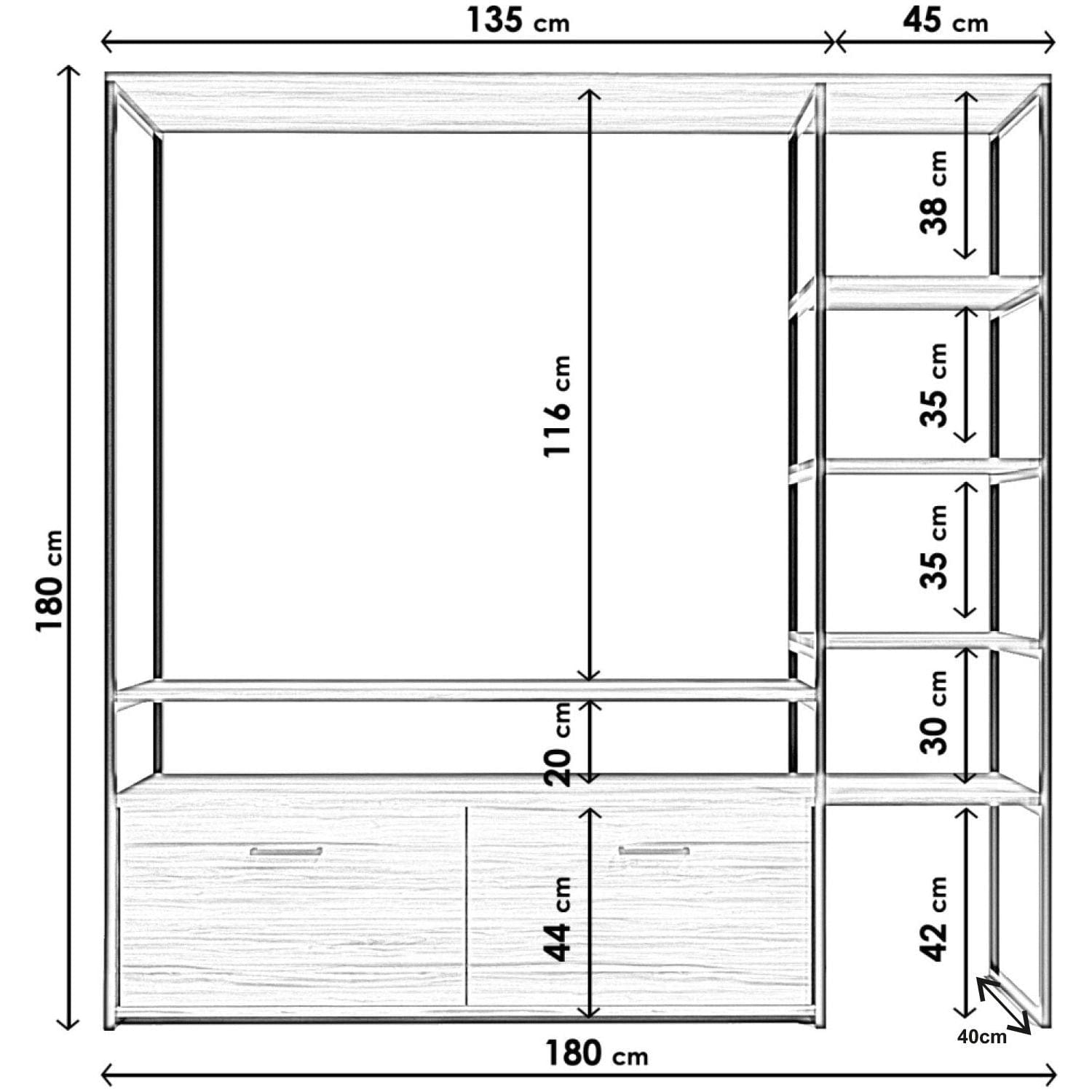 Comoda NIGARAN TV, nuc, PAL melaminat/metal, 180x40x180 cm