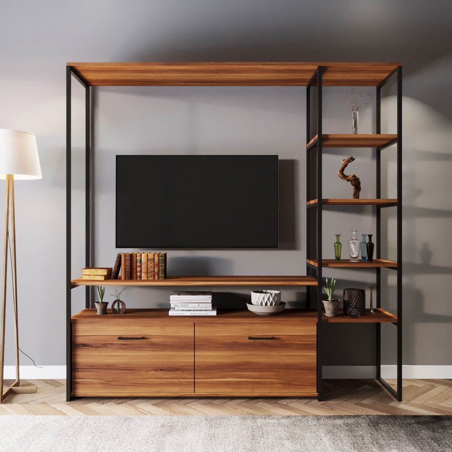 Comoda NIGARAN TV, nuc, PAL melaminat/metal, 180x40x180 cm