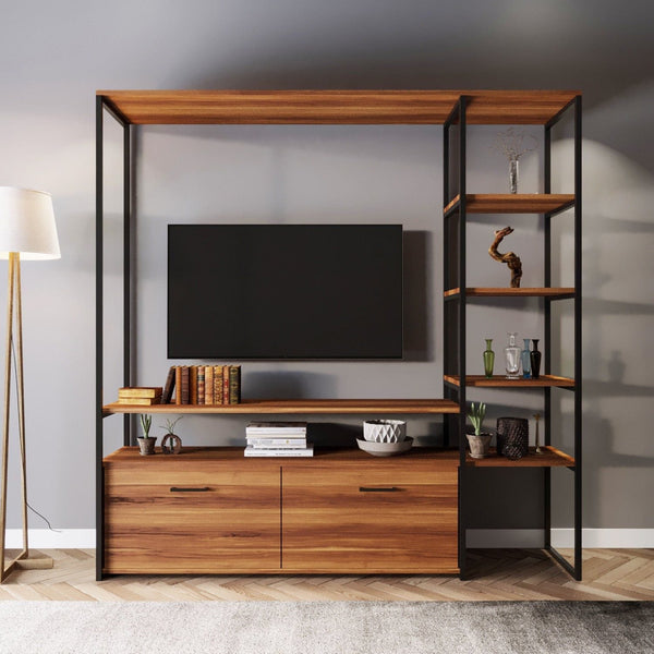 Comoda NIGARAN TV, nuc, PAL melaminat/metal, 180x40x180 cm