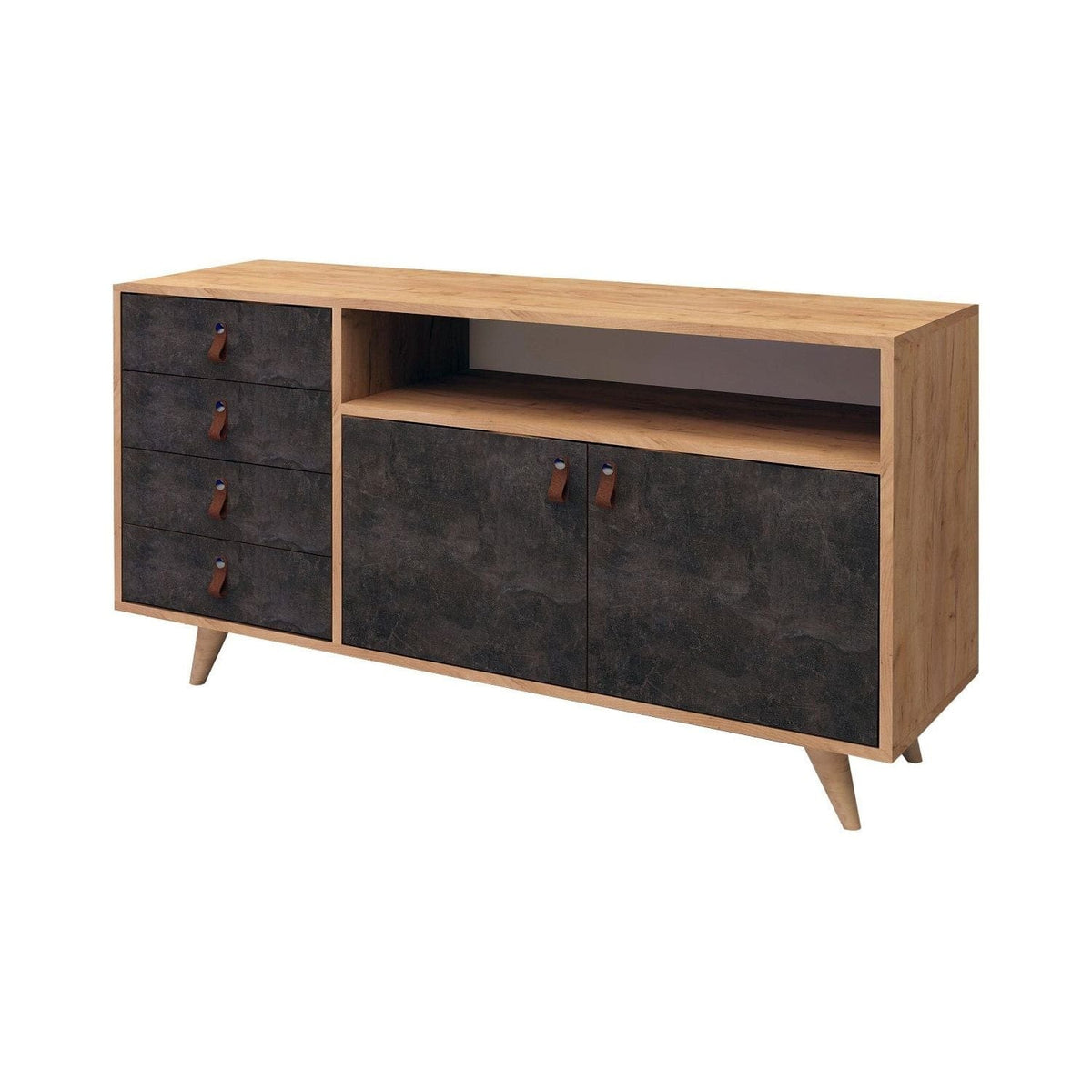 Comoda Pagina, stejar/gri ciment inchis, PAL melaminat, 140x40x86 cm