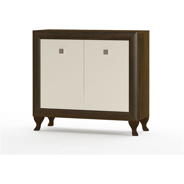 Comoda Parma, stejar ciocolata/bej lucios, PAL laminat, 106x40x97 cm