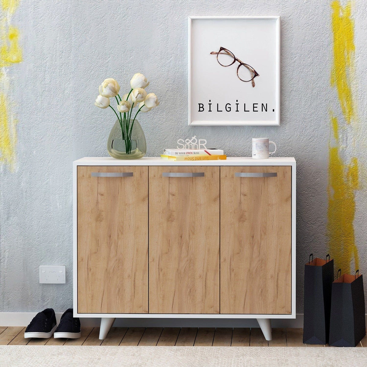 Comoda Piffa, stejar/alb, PAL melaminat, 100x35x82 cm