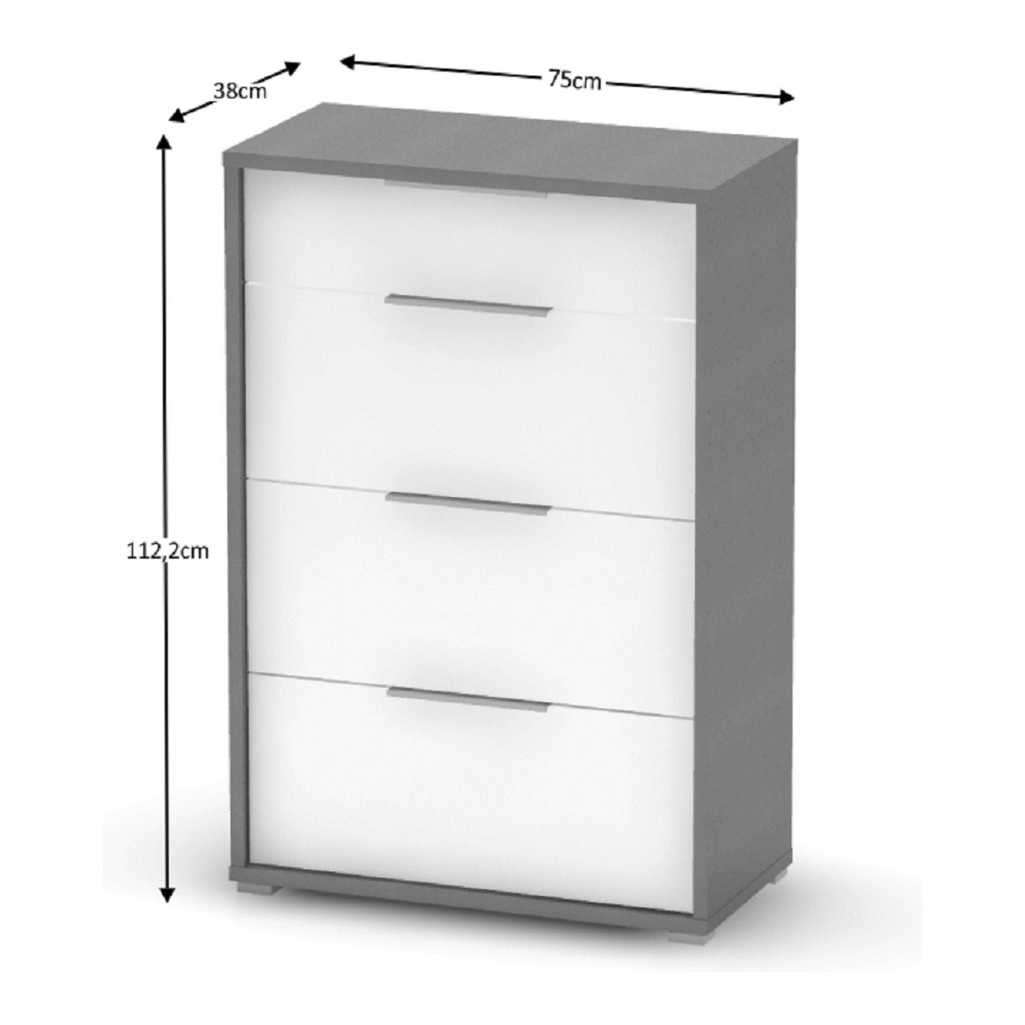 Comoda RIOMA NEW TIPUL 22, gri grafit/alb, PAL laminat/metal, 75x38x112 cm