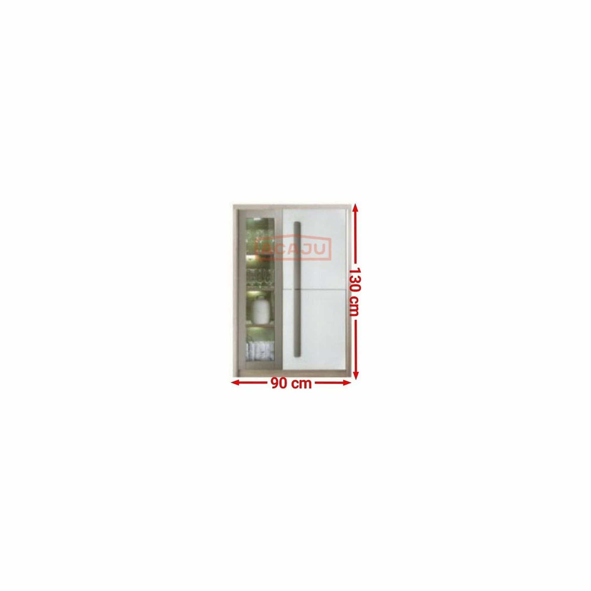 Comoda ROMA 2A, alb/stejar, PAL/PVC/sticla, 90x43x130 cm
