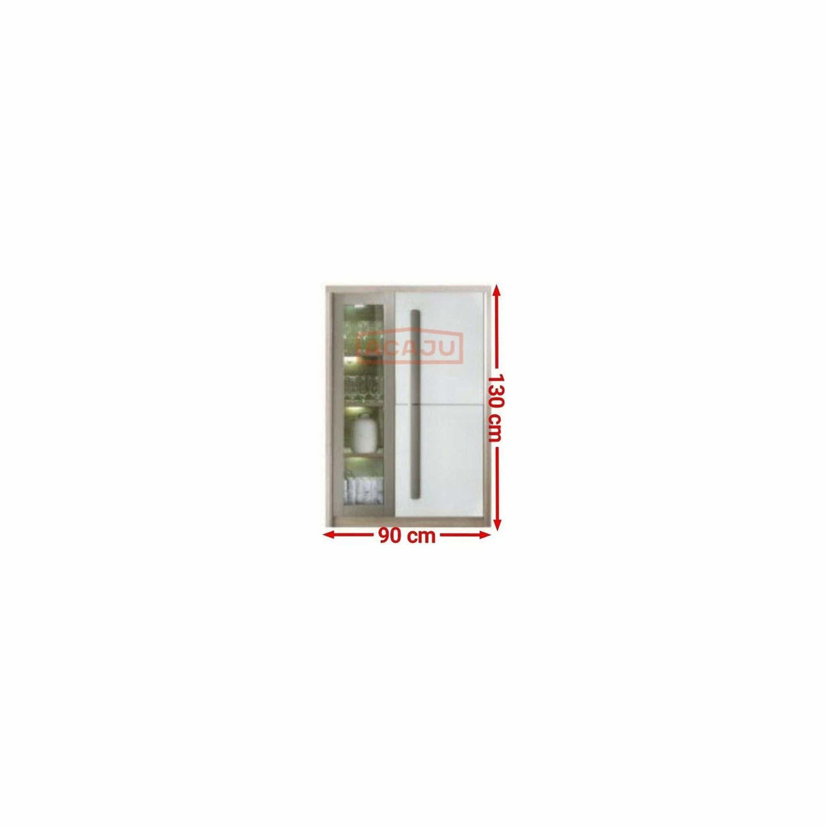 Comoda ROMA 2A, alb/stejar, PAL/PVC/sticla, 90x43x130 cm