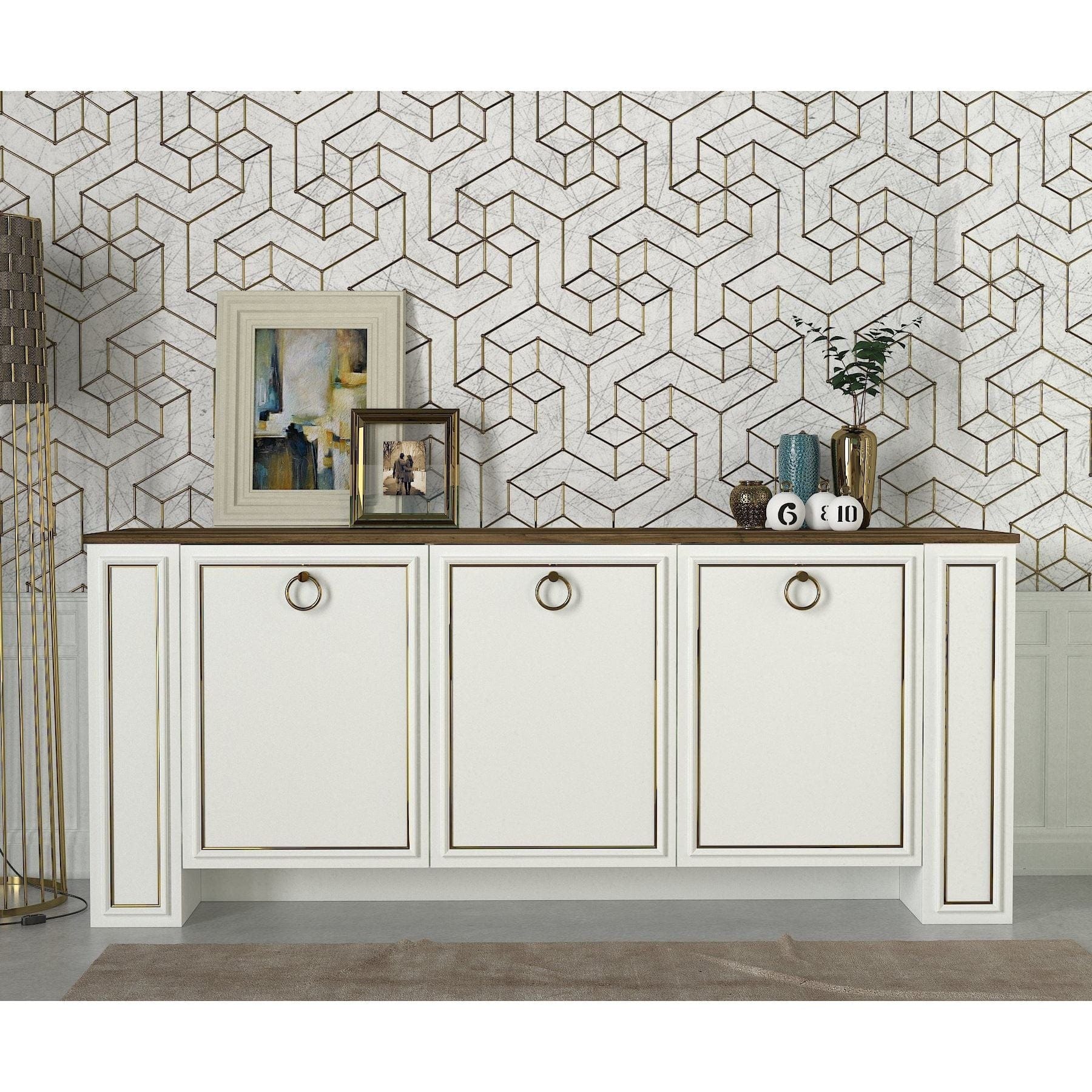 Comoda Sansa, alb/nuc, PAL melaminat, 180x76x45 cm