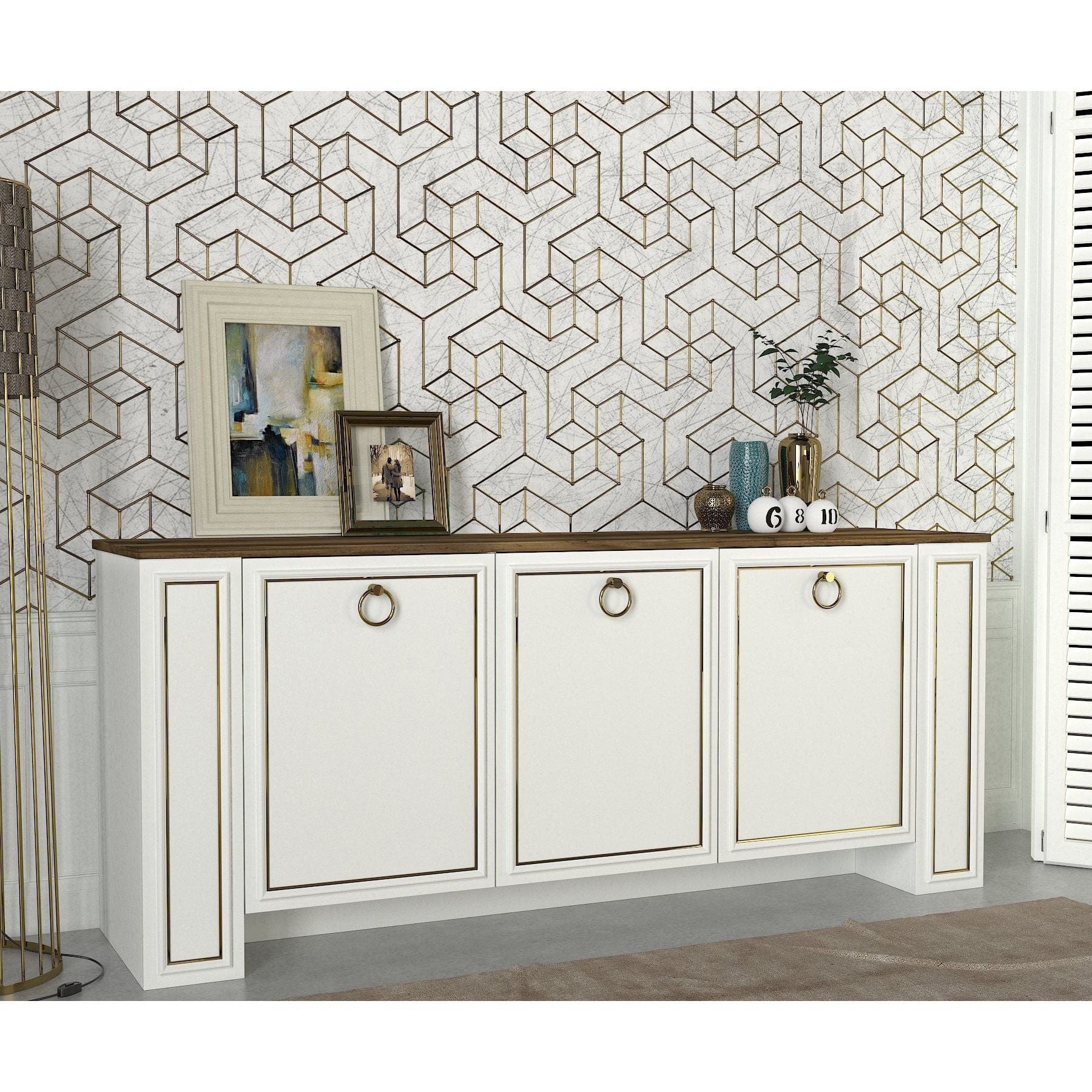 Comoda Sansa, alb/nuc, PAL melaminat, 180x76x45 cm