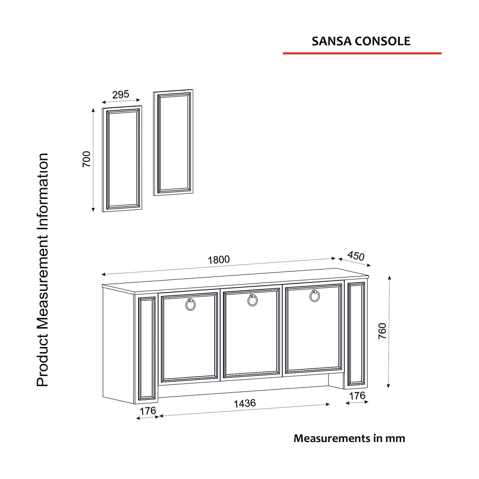 Comoda Sansa Aynali, nuc/alb, PAL melaminat, 180x45x76 cm