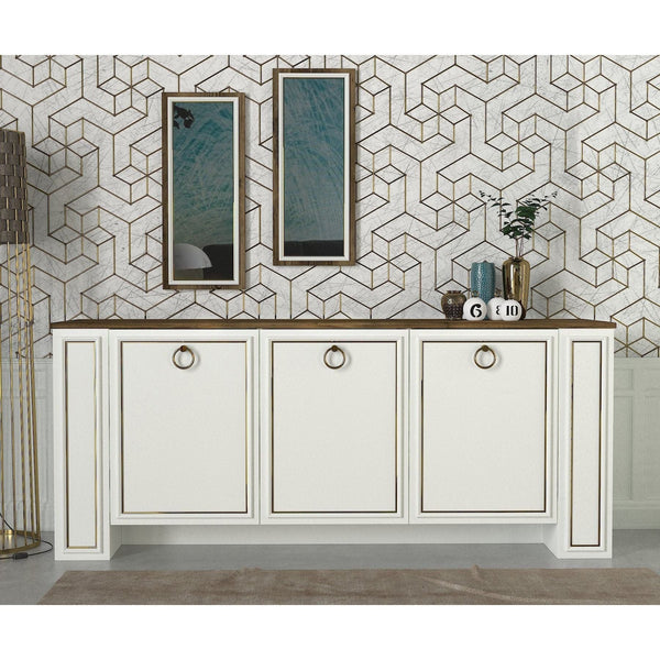 Comoda Sansa Aynali, nuc/alb, PAL melaminat, 180x45x76 cm