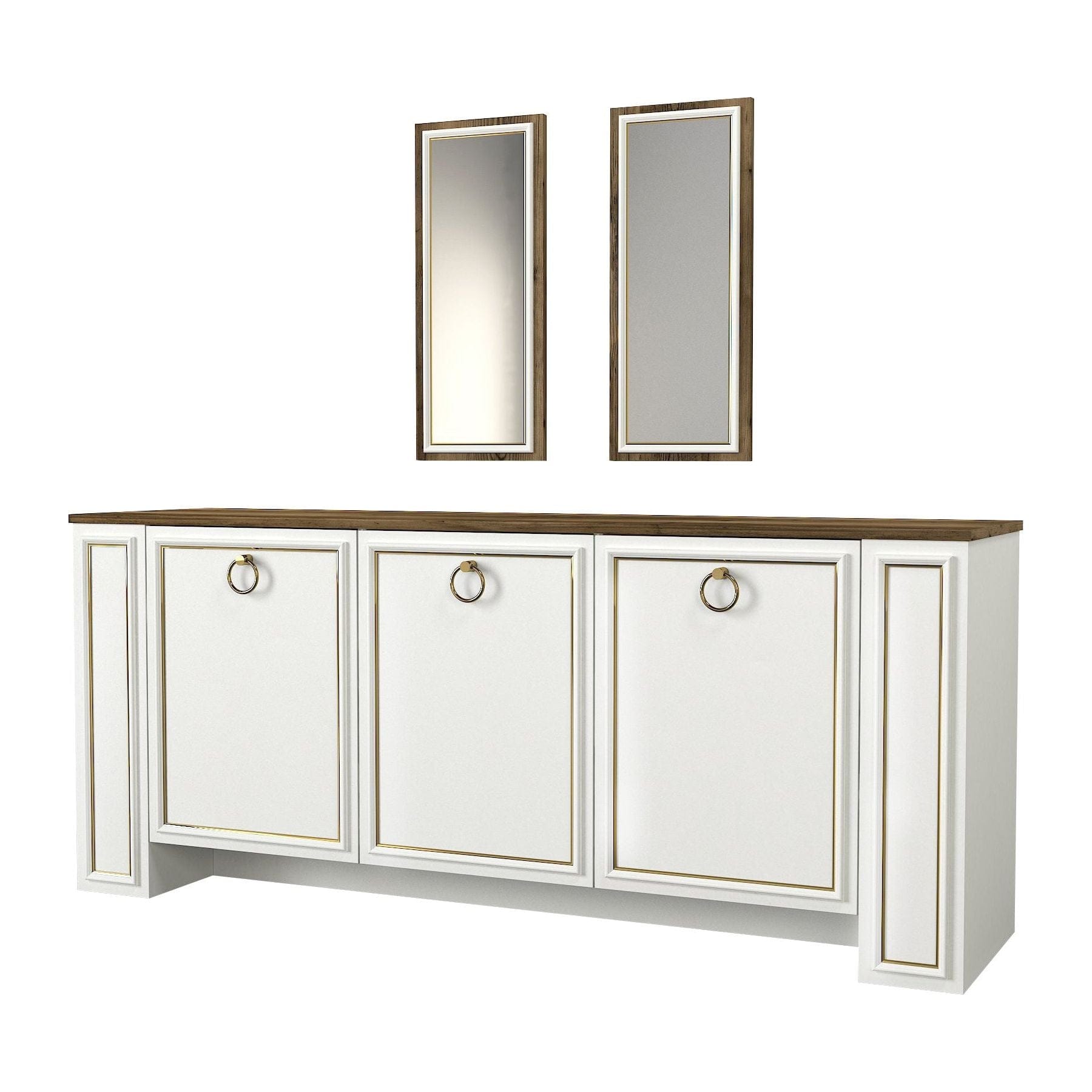 Comoda Sansa Aynali, nuc/alb, PAL melaminat, 180x45x76 cm