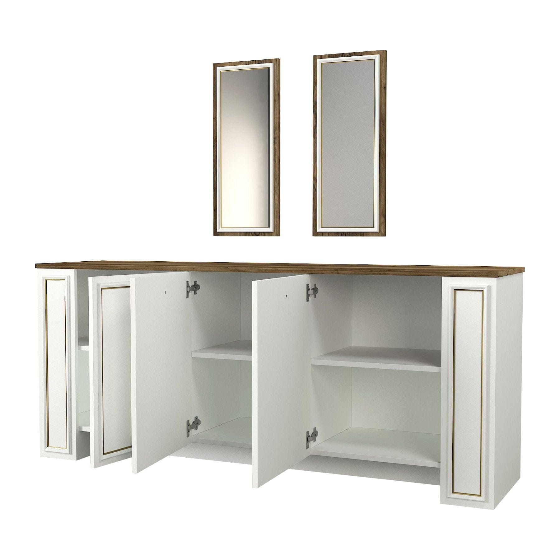 Comoda Sansa Aynali, nuc/alb, PAL melaminat, 180x45x76 cm