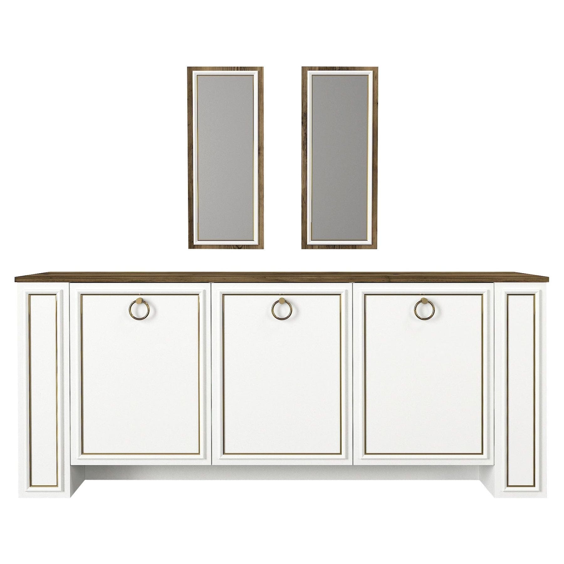 Comoda Sansa Aynali, nuc/alb, PAL melaminat, 180x45x76 cm