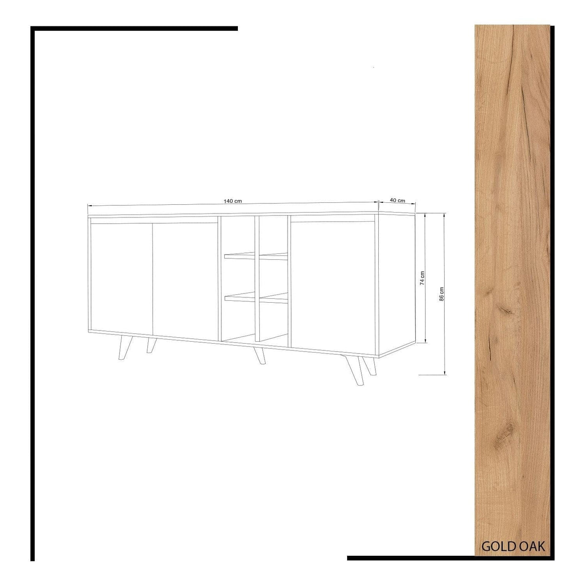 Comoda Seria, din PAL melaminat, alb/stejar, 140x40x86 cm